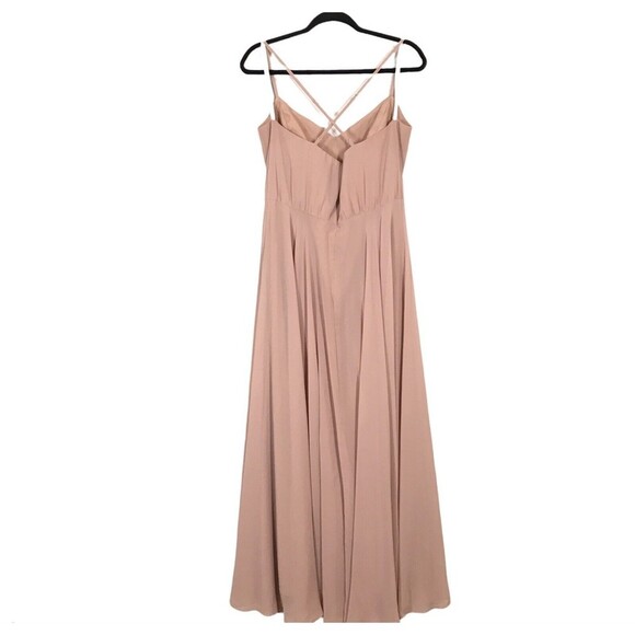 REVELRY Chiffon Pleated Sleeveless V-neck Cross Strappy Back Gown Dress Size 14 - Picture 4 of 12